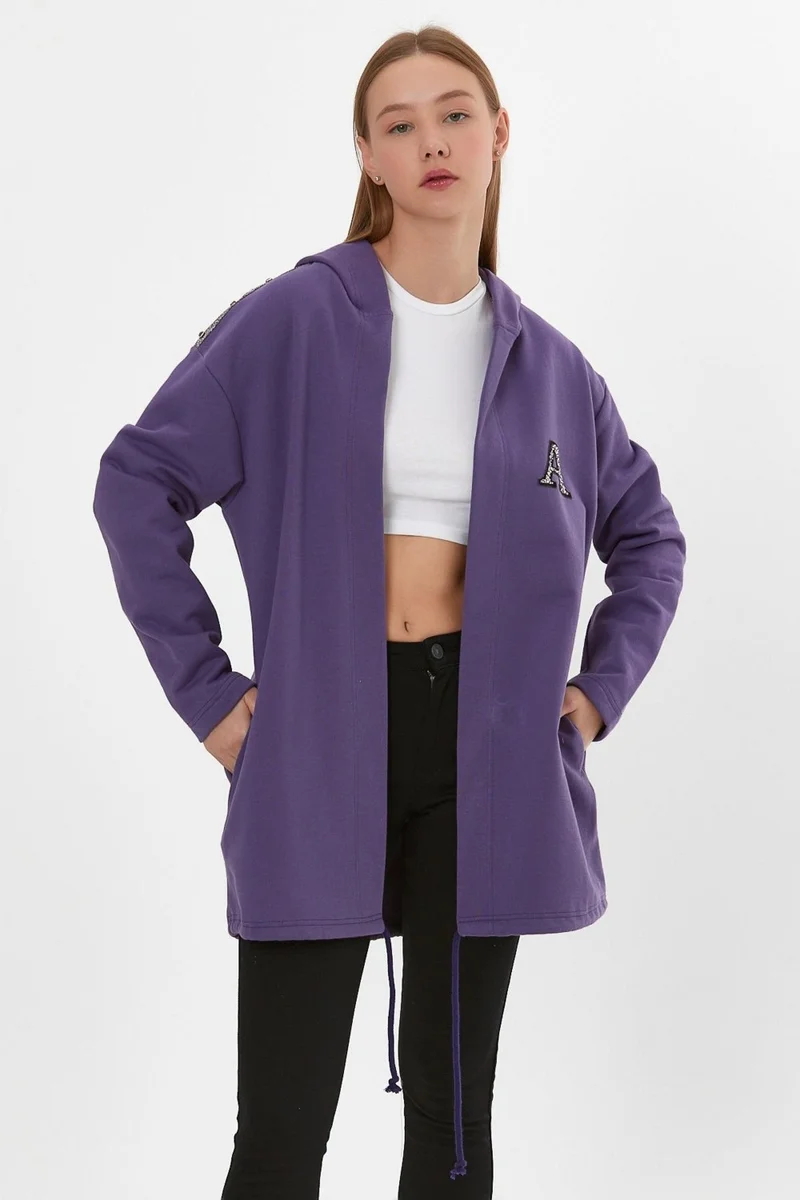 Alexander Gardi Hooded Long Cardigan with Shoulder Detail (B22-30305)