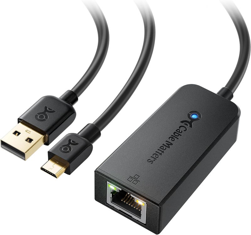 CableMatters Micro USB to Ethernet Adapter Up to 300+Mbps, Fire Stick Ethernet Adapter, Compatible with Fire TV Stick, Chromecast (Gen 1-3, up to Aug 2020), Google Home Mini - Not for Roku - Image 1