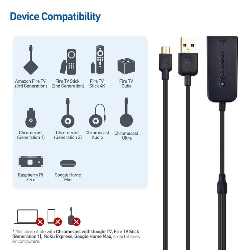 CableMatters Micro USB to Ethernet Adapter Up to 300+Mbps, Fire Stick Ethernet Adapter, Compatible with Fire TV Stick, Chromecast (Gen 1-3, up to Aug 2020), Google Home Mini - Not for Roku - Image 3