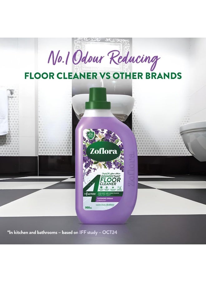 زوفلورا منظف ​​الأرضيات زوفلورا برائحة اللافندر دريم 900 مل، مطهر مضاد للبكتيريا متعدد الأغراض للأسطح ومنظف الأسطح والأرضيات، 4 في 1، تنظيف فعال لأرضيات لامعة ونظيفة، عطر يدوم طويلاً - Image 5