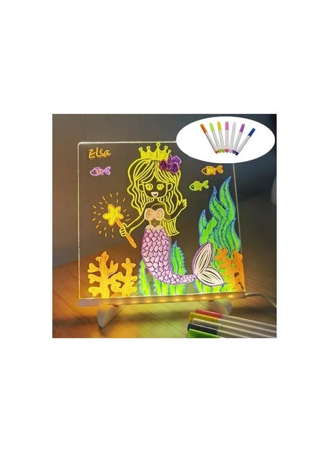 LED Note Board with Colors, Acrylic Dry Erase Board with Light, Light up Dry Erase Board with Stand as a Glow Memo, LED Letter Message Board Note Glass Led Board White Board(15CM X 15CM)(with 7 Pens)