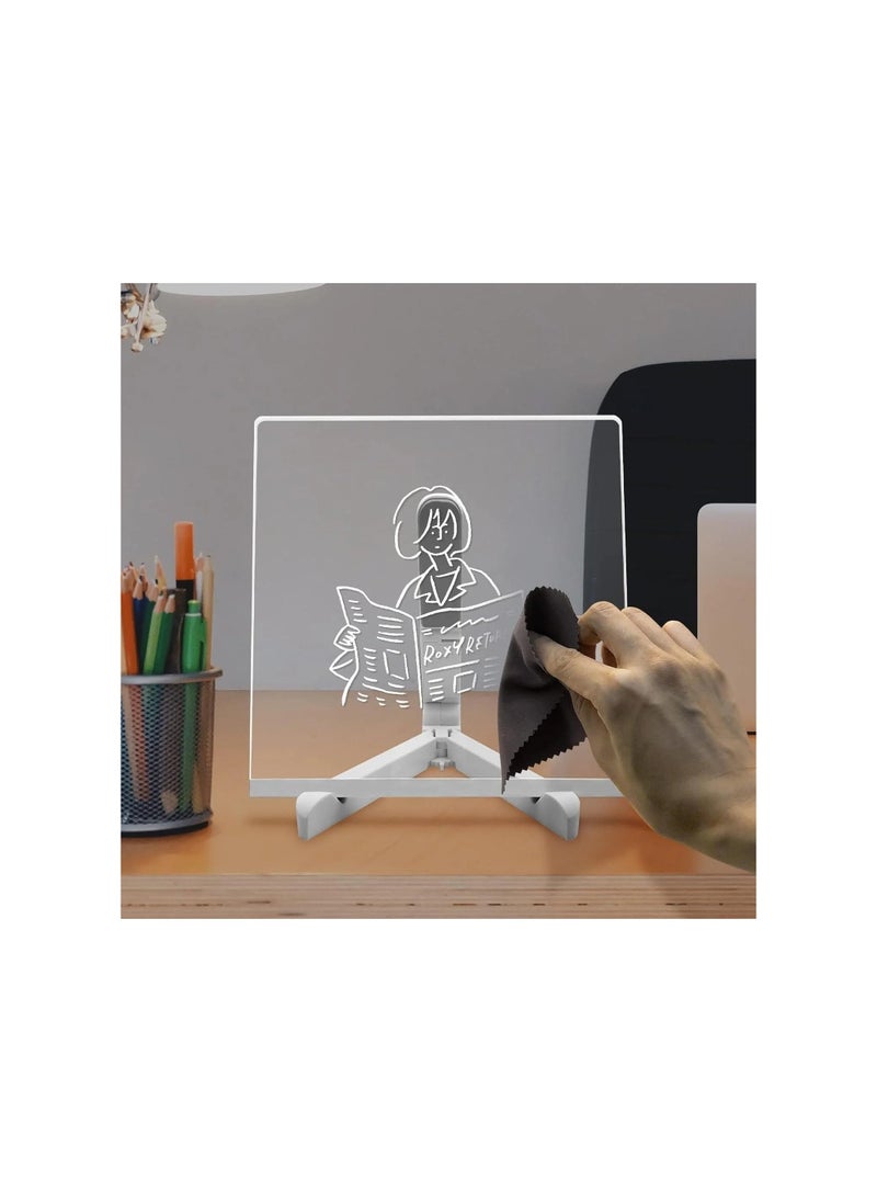 Generic - LED Note Board with Colors, Acrylic Dry Erase Board with Light, Light up Dry Erase Board with Stand as a Glow Memo, LED Letter Message Board Note Glass Led Board White Board(15CM X 15CM)(with 7 Pens) - Image 1