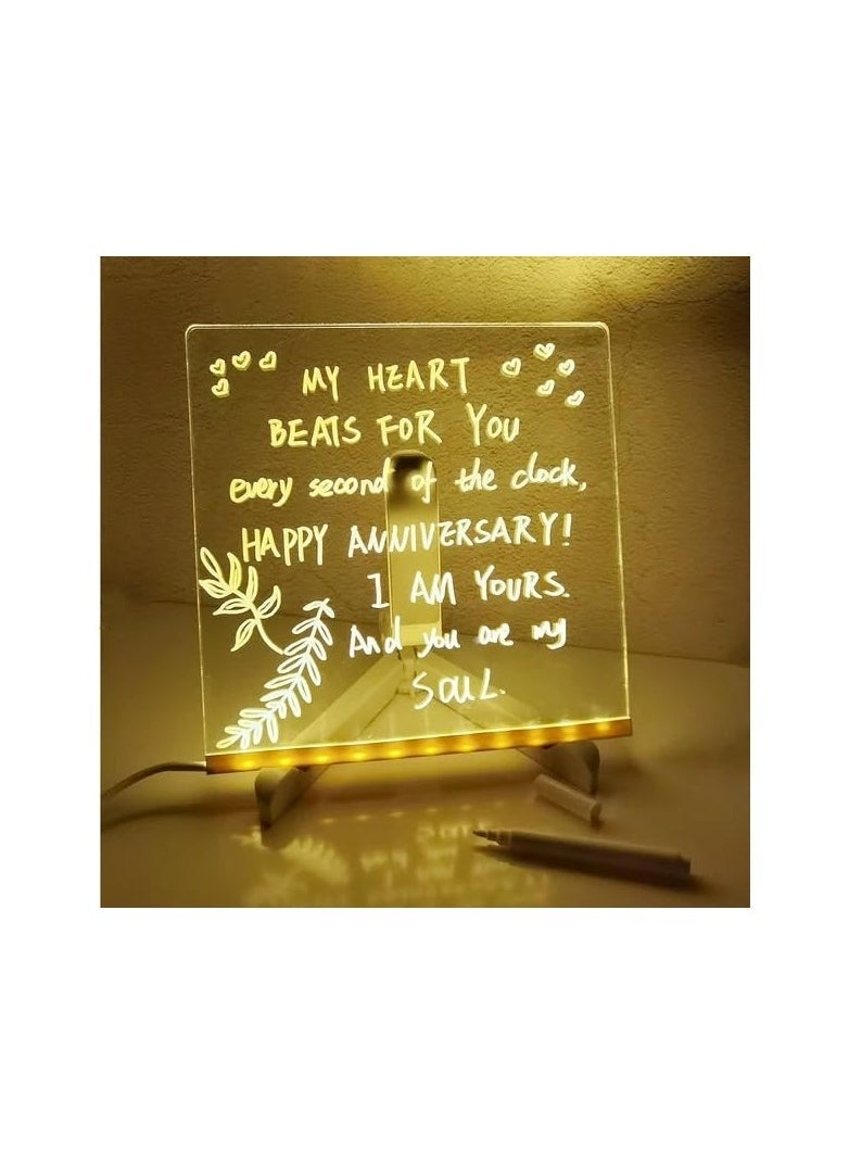 Generic - LED Note Board with Colors, Acrylic Dry Erase Board with Light, Light up Dry Erase Board with Stand as a Glow Memo, LED Letter Message Board Note Glass Led Board White Board(15CM X 15CM)(with 7 Pens) - Image 1