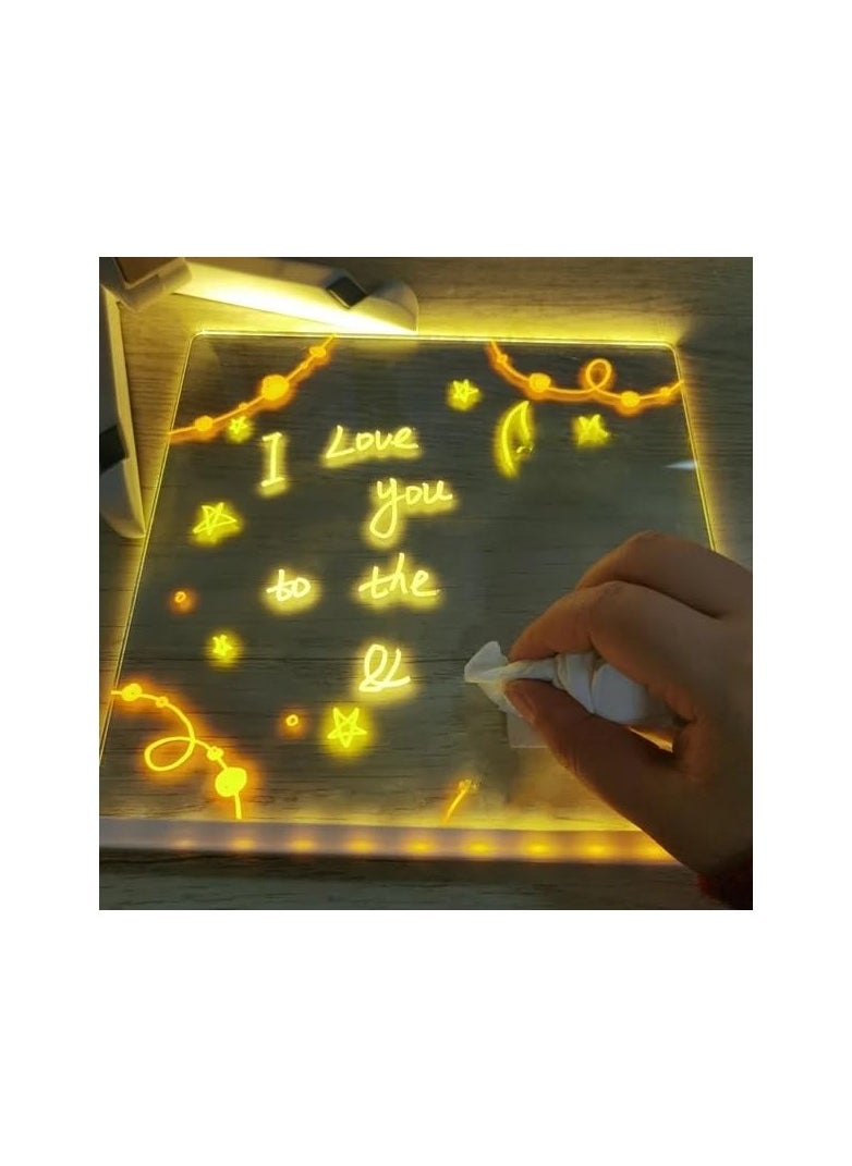 Generic - LED Note Board with Colors, Acrylic Dry Erase Board with Light, Light up Dry Erase Board with Stand as a Glow Memo, LED Letter Message Board Note Glass Led Board White Board(15CM X 15CM)(with 7 Pens) - Image 1