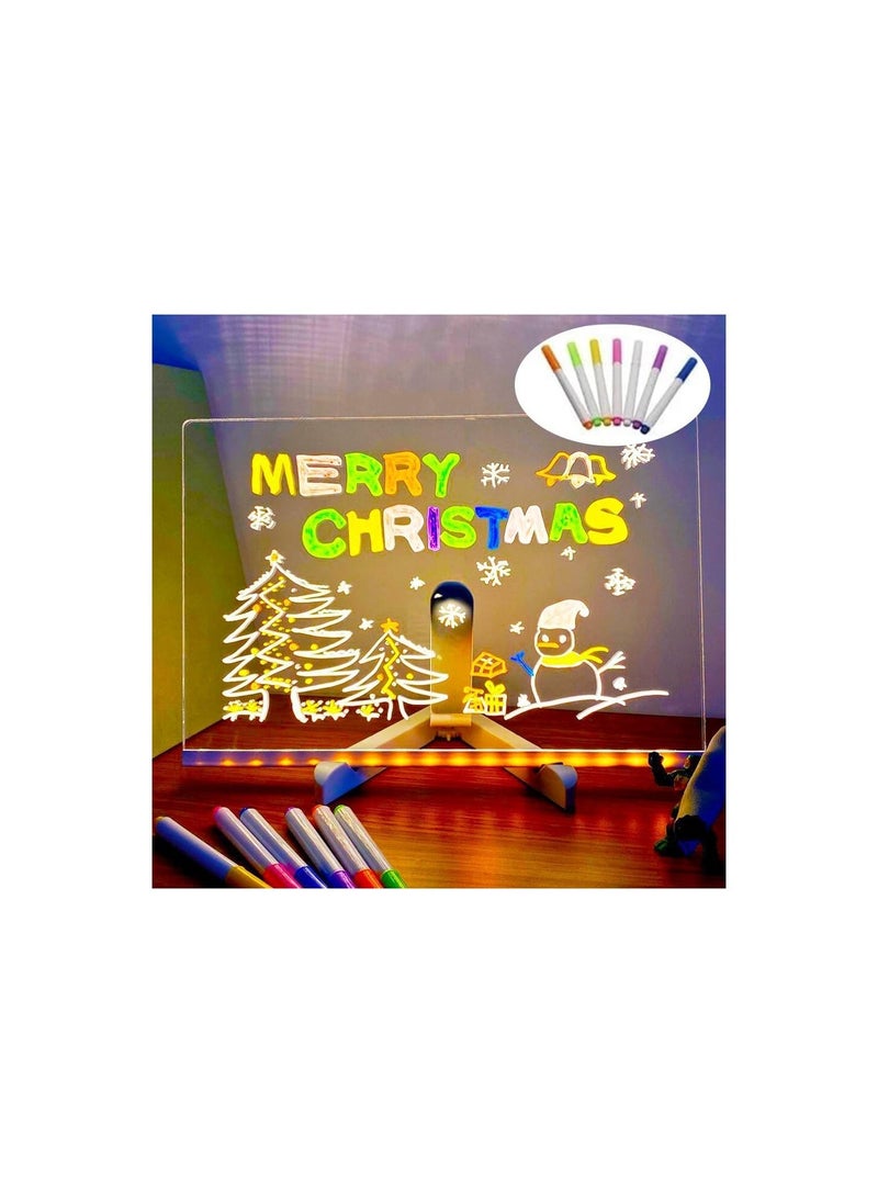 Generic - LED Note Board with Colors, Acrylic Dry Erase Board with Light, Light up Dry Erase Board with Stand as a Glow Memo, LED Letter Message Board Note Glass Led Board White Board(15CM X 15CM)(with 7 Pens) - Image 1
