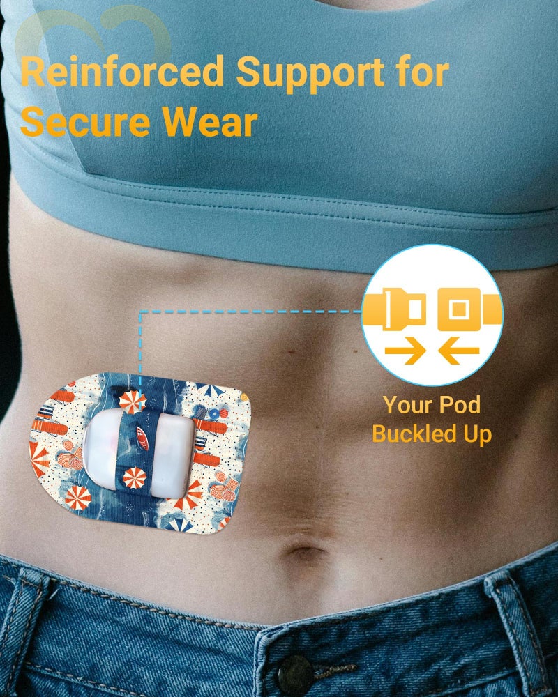 Amolyfe Omnipod 5 Adhesive Patches Waterproof, 20 Pack Amolyfe Omnipod Overpatches with Stretchable Strap, Breathable, Long-Lasting Medical Adhesive, Premium Hinged Tin (Beach Sunset) - Image 5