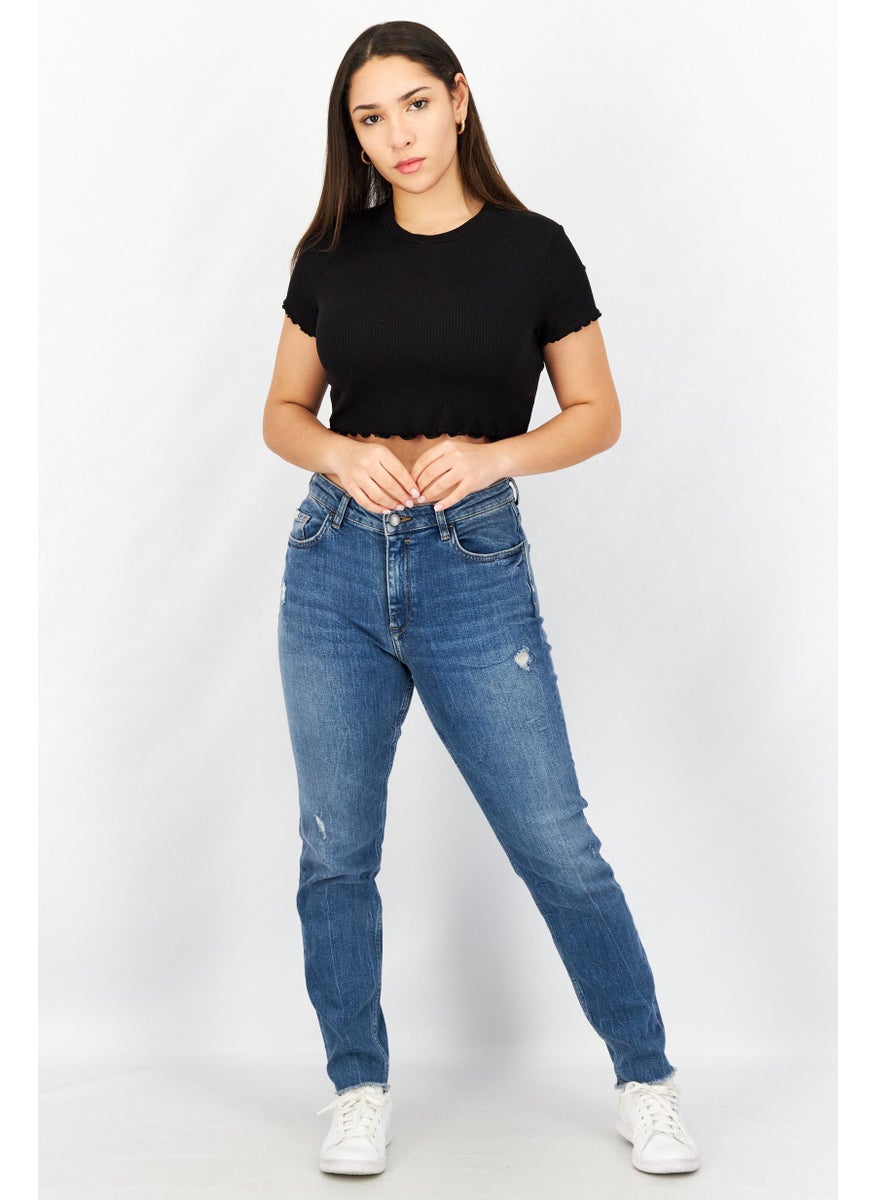 EDC - Women Skinny Fit Wash Non-Stretchable Denim Jeans, Blue - Image 1