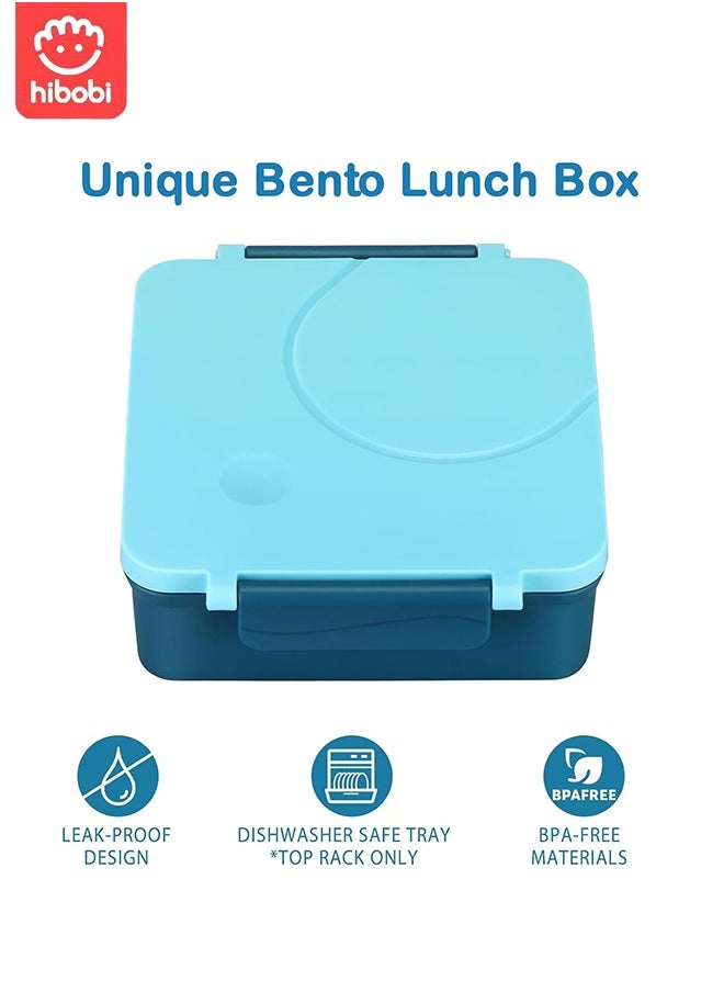 hibobi - Portable Lunch Box with Food Grade Stainless Steel, 3-Compartment Large Storage Space and 1 Extra Rice Bowl, Leak proof, Microwave, Dishwasher, Freezer Safe, Bpa-Free, Blue - Image 1