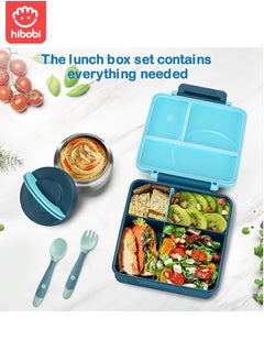 hibobi Portable Lunch Box with Food Grade Stainless Steel, 3-Compartment Large Storage Space and 1 Extra Rice Bowl, Leak proof, Microwave, Dishwasher, Freezer Safe, Bpa-Free, Blue  - Image 3