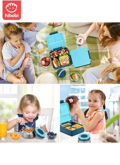 hibobi Portable Lunch Box with Food Grade Stainless Steel, 3-Compartment Large Storage Space and 1 Extra Rice Bowl, Leak proof, Microwave, Dishwasher, Freezer Safe, Bpa-Free, Blue  - Image 4