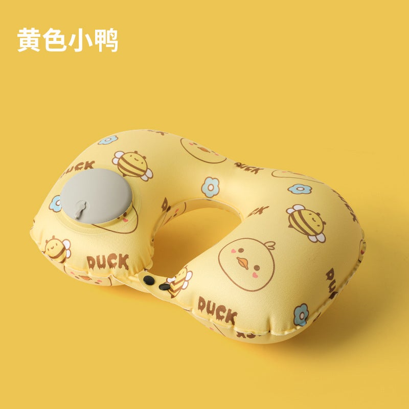 Portable Inflatable U-Shaped Pillow for Travel Ice Silk Yellow Duck