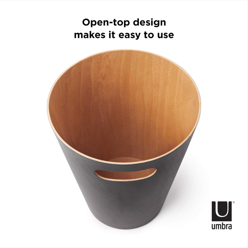 Umbra Woodrow 2-Gallon Modern Wooden Trash Can Wastebasket, Attractive Bin for Garbage or Recycling, Suitable for Home or Office, Dark Grey/Natural - Image 5