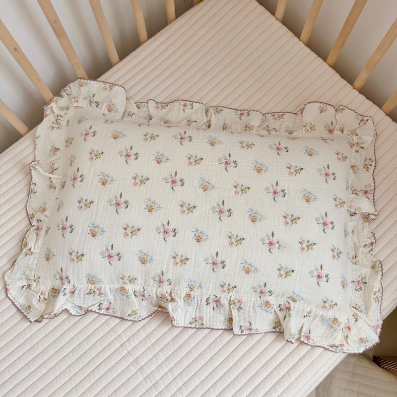 BuLuTu Cotton Muslin Kids Toddler Pillowcase with Cute Azalea Flowers Pattern Super Soft Crib Nursery Pillowcase for Boys,Girls,Bedding Decor Machine Washable, Durable Pillowcase,1 Piece,Standard - Image 1