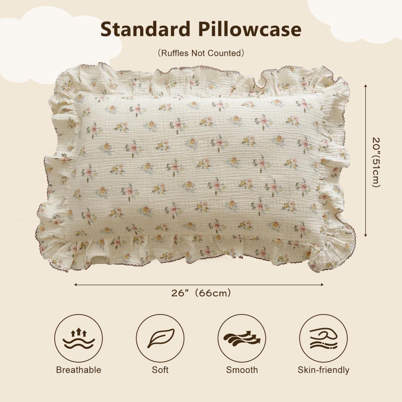 BuLuTu Cotton Muslin Kids Toddler Pillowcase with Cute Azalea Flowers Pattern Super Soft Crib Nursery Pillowcase for Boys,Girls,Bedding Decor Machine Washable, Durable Pillowcase,1 Piece,Standard - Image 2