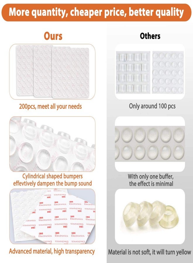 BAIPOK Cabinet Bumpers 200 PCS Clear Self Adhesive Rubber Bumpers Pads, Clear Cupboard Door Bumpers Sound Dampening, Stopper Bumper Pads for Drawers, Laptop - Image 2