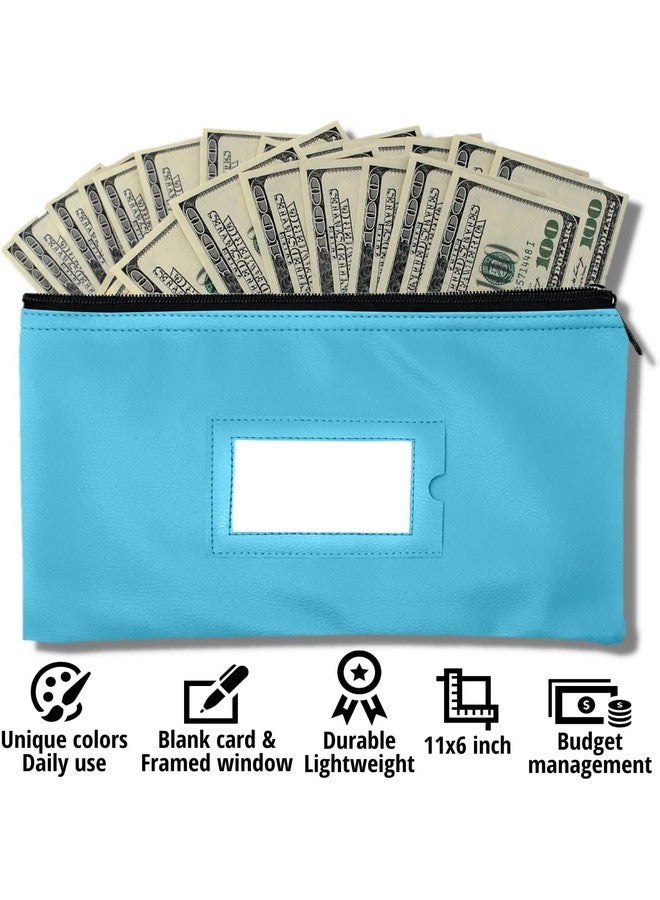 GIDABRAND Money Bank Deposit Bag With Zipper | 11X6 Inch | Light Blue | Durable Leatherette Money Cash Coin Check Wallet Pouch For Men & Women With Framed Id Window And Blank Card | By Gidabrand (10) - Image 2