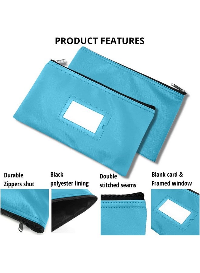 GIDABRAND Money Bank Deposit Bag With Zipper | 11X6 Inch | Light Blue | Durable Leatherette Money Cash Coin Check Wallet Pouch For Men & Women With Framed Id Window And Blank Card | By Gidabrand (10) - Image 3