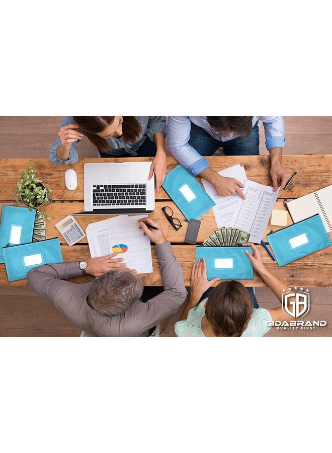 GIDABRAND Money Bank Deposit Bag With Zipper | 11X6 Inch | Light Blue | Durable Leatherette Money Cash Coin Check Wallet Pouch For Men & Women With Framed Id Window And Blank Card | By Gidabrand (10) - Image 5