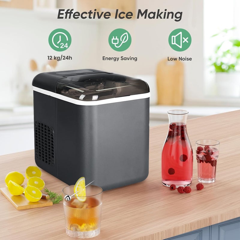 AMINAC Countertop Ice Maker with App Control, 12kg in 24Hrs, 9 Bullet Ice Cubes in 6 Mins, Self-Cleaning Ice Machine with Basket and Scoop, Ideal for Home, Kitchen, Office, Quiet Operation, Black - Image 3