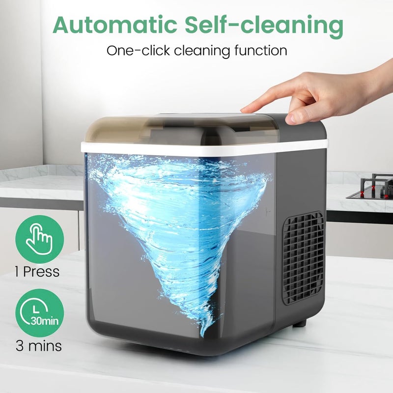 AMINAC Countertop Ice Maker with App Control, 12kg in 24Hrs, 9 Bullet Ice Cubes in 6 Mins, Self-Cleaning Ice Machine with Basket and Scoop, Ideal for Home, Kitchen, Office, Quiet Operation, Black - Image 5