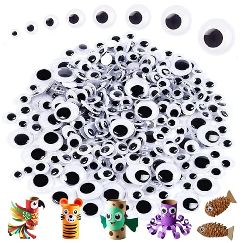 Lifetop 1200PCS Black Wiggle Googly Eyes Self Adhesive Small Large Googly Eyes 5mm 6mm 8mm 10mm 12mm 15mm 18mm 20mm for DIY Crafts Doll Making Holiday Decorations - Image 1