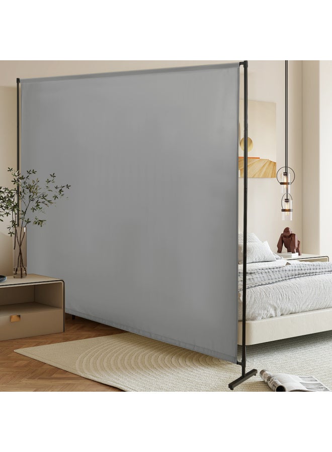 Room Divider Privacy Screen, 73" W X 75" H Freestanding Partition Panel with Metal Frame & Polyester Fabric, Adjustable Height Grey Room Separator for Home Office Bedroom Space Optimization - Image 1