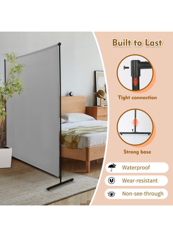 Room Divider Privacy Screen, 73" W X 75" H Freestanding Partition Panel with Metal Frame & Polyester Fabric, Adjustable Height Grey Room Separator for Home Office Bedroom Space Optimization - Image 5