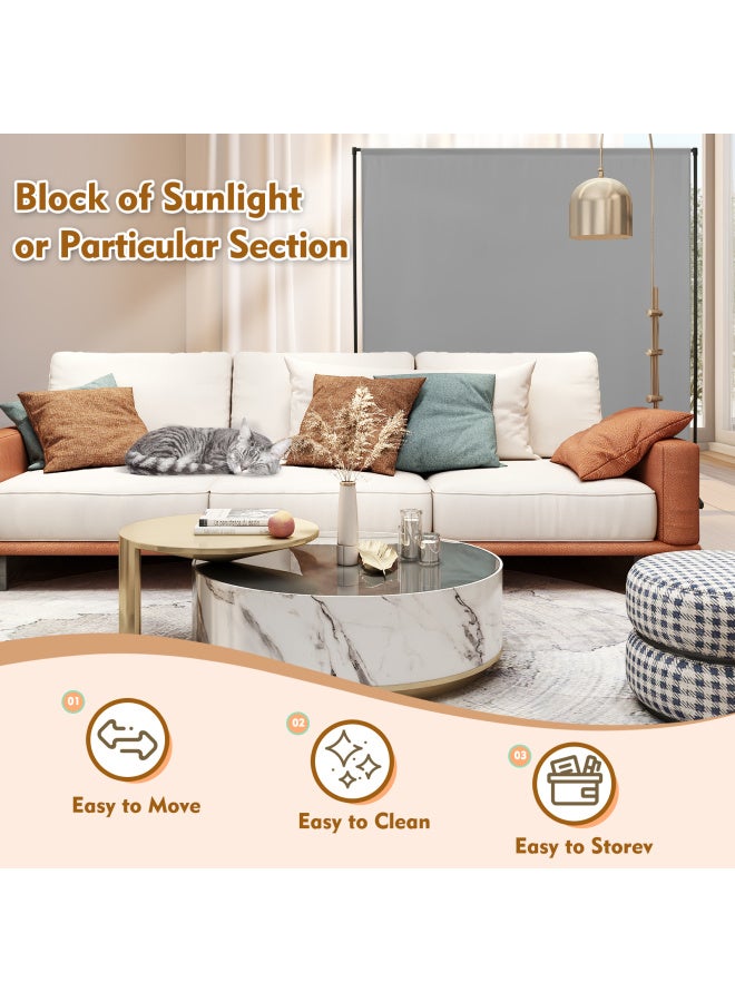 Room Divider Privacy Screen, 73" W X 75" H Freestanding Partition Panel with Metal Frame & Polyester Fabric, Adjustable Height Grey Room Separator for Home Office Bedroom Space Optimization - Image 4