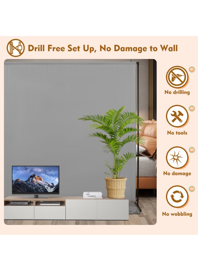 Room Divider Privacy Screen, 73" W X 75" H Freestanding Partition Panel with Metal Frame & Polyester Fabric, Adjustable Height Grey Room Separator for Home Office Bedroom Space Optimization - Image 2