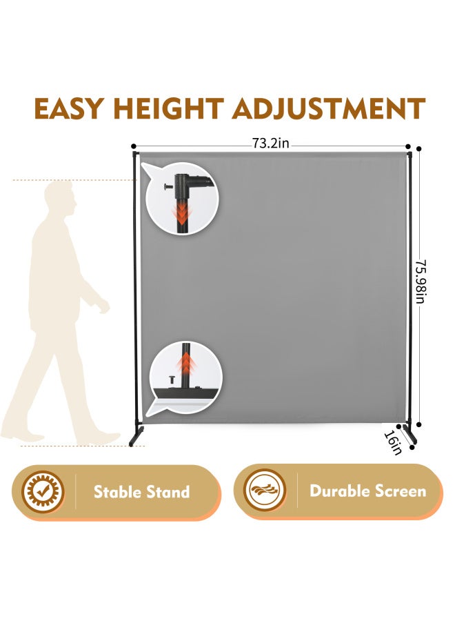 Room Divider Privacy Screen, 73" W X 75" H Freestanding Partition Panel with Metal Frame & Polyester Fabric, Adjustable Height Grey Room Separator for Home Office Bedroom Space Optimization - Image 3