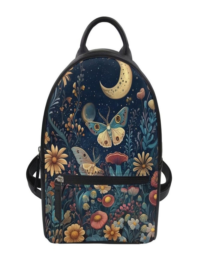 Freewander Small Backpack Purse for Women Vintage Mini Backpack for Teen Girls College School Bookbag with Zipper Travel Shoulder Bag Casual Daypack, Butterfly Moon Print - Image 1