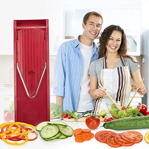 Börner Vegetable Slicer V1 (Starter Set) • V-Slicer with 4 Inserts & Fruit Holder • Adjustable Slicer for Vegetables & Fruits • Vegetable Cutter for Slices, Strips & Cubes • Color: Red - Image 2