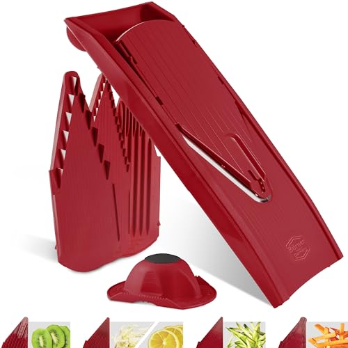 Börner Vegetable Slicer V1 (Starter Set) • V-Slicer with 4 Inserts & Fruit Holder • Adjustable Slicer for Vegetables & Fruits • Vegetable Cutter for Slices, Strips & Cubes • Color: Red - Image 1