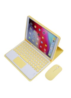 Generic Ipad Keyboard Case Separate Bluetooth Touchpad Mouse Set Inch Round Key Tablet Protective Cover Digital Computer Accessories-Color:Yellow: Leather Case + Round Touch Keyboard + Mouse-Product Type:Ipad 10.2inch /7/8/9 Generation 10.5pro Universal  - Image 1