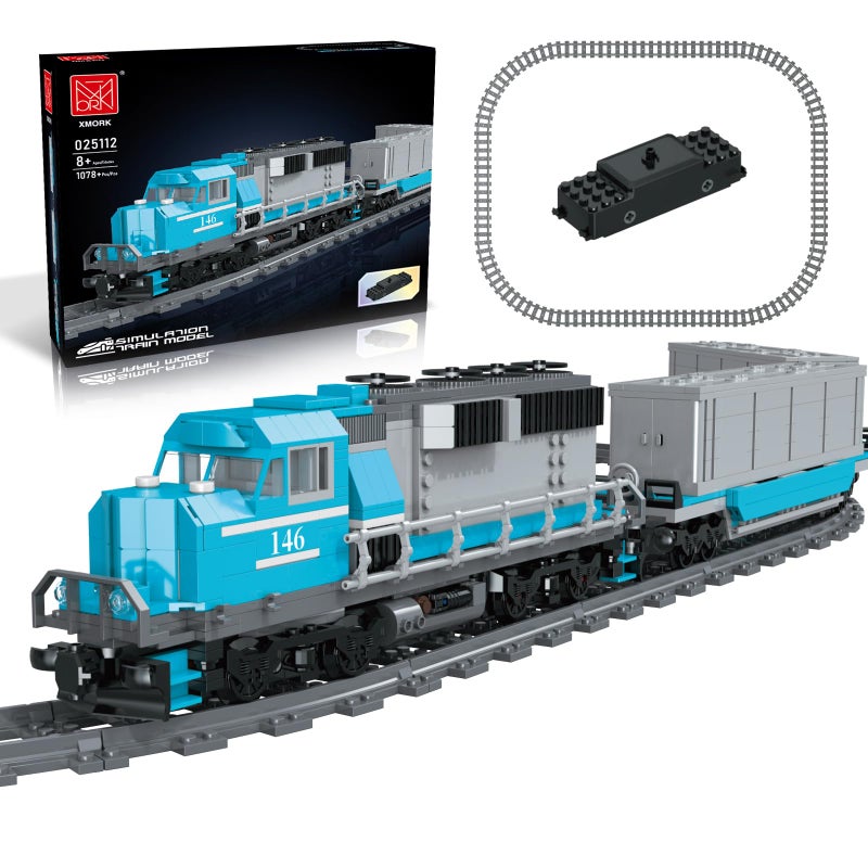 MOCBROPCS Train Building Block Set Freight Cargo Internal Combustion Locomotive Model Building Toys Gift for Kids Age 8Adult 1078 Pieces with 32 Rails and Rechargeable Motor - Image 4
