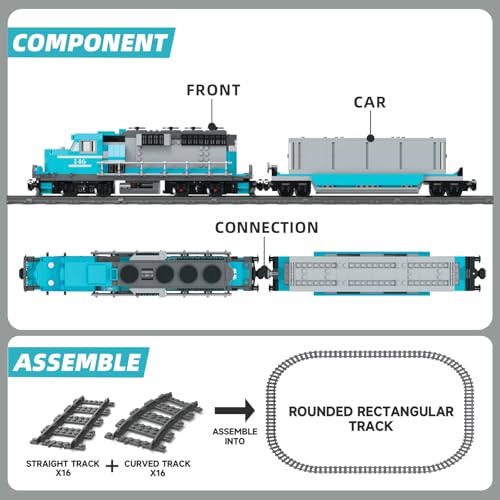MOCBROPCS Train Building Block Set Freight Cargo Internal Combustion Locomotive Model Building Toys Gift for Kids Age 8Adult 1078 Pieces with 32 Rails and Rechargeable Motor - Image 5