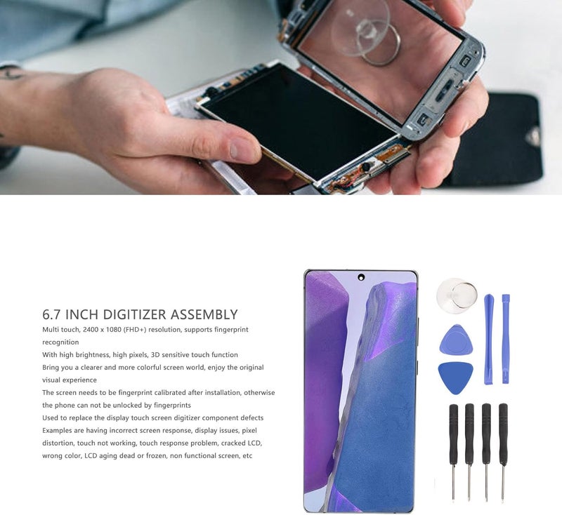 استبدال شاشة LCD لهاتف Note 20 5G و Note 20 4G، مجموعة الرقمنة مع أداة التفكيك، بصمة الإصبع، الإطار، اختبار QC صارم قبل الشحن (أخضر) - Image 2
