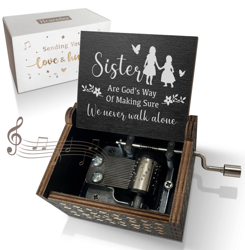 Hcaredee Sister Music Box Gifts from Sister and FriendYou are My Sunshine Wooden Mechanism Engraved Musical Boxes Cute Vintage Craft Home Decor Birthday Gift for Sister Siblings WomenBlack 