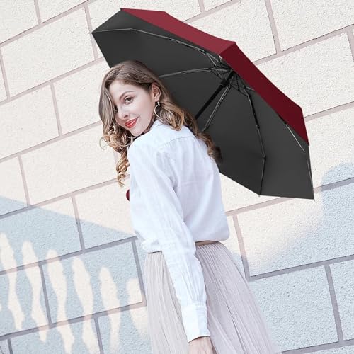 KEEKOS Umbrella, UV Big Size Umbrella for Sun Protection Rain Windproof Strong large 2 fold for men women kids boys girls Perfect small & stylish Windproof & Compact (Black.) (Red) - Image 5