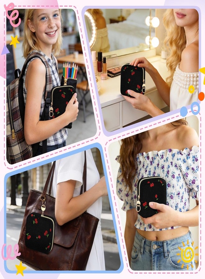 Playexen Period Bag with Cherry Keychain, Small Period Pouches for Teen Girls, Cute Sanitary Napkin Storage Bag, Cherry Compact Discreet Pad and Tampon Holder for Purse (Corduroy-Black - Image 5