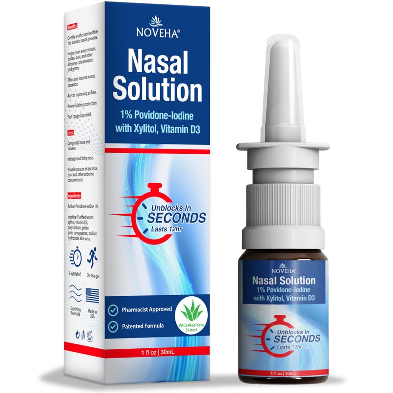 NOVEHA Nasal Spray 1 PovidoneIodine Spray Vitamin D3 AloeVera Nasal Cleanser 30mL