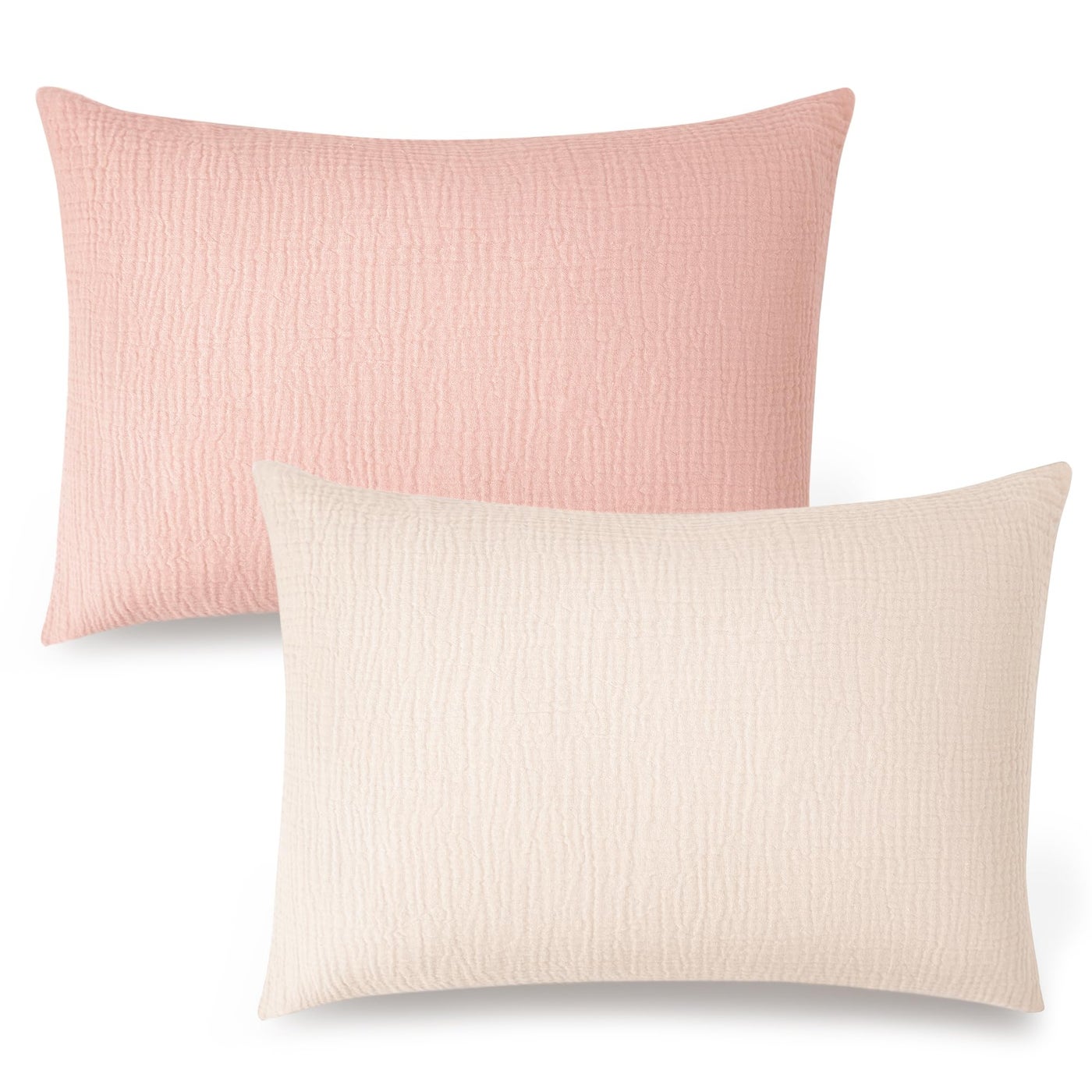 Konssy Muslin Toddler Pillowcase for 13x18 Pillow, 2 Pack Soft & Breathable Cotton Toddler Pillow Case, 100% Cotton Travel Pillow Covers for Baby Kids (Pink,Cream)