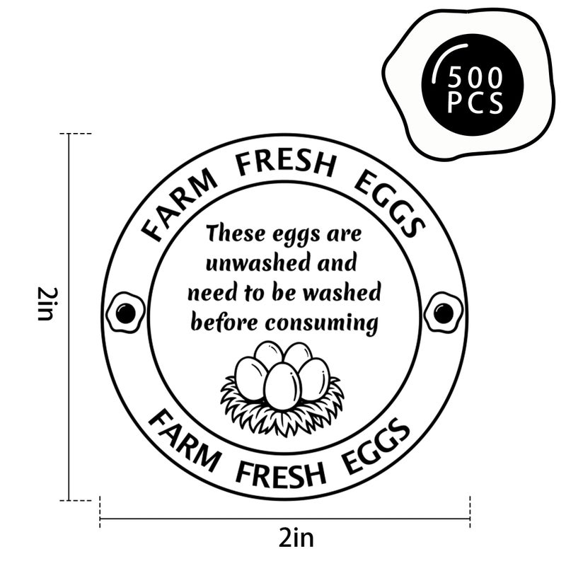Bueake 500 Pcs 2 Inch Farm Fresh Eggs Carton Labels Self-Adhesive Unwashed Stickers for Chicken, Quail, Duck Egg Handling Labels - Image 2
