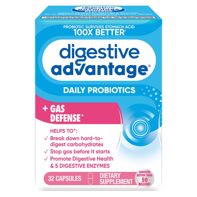 Digestive Advantage Digestive Enzyme and Probiotic Capsule Digestive Advantage 32 Capsules Survives 100x Better than regular 50 billion CFU Breaks down food helps prevent gas