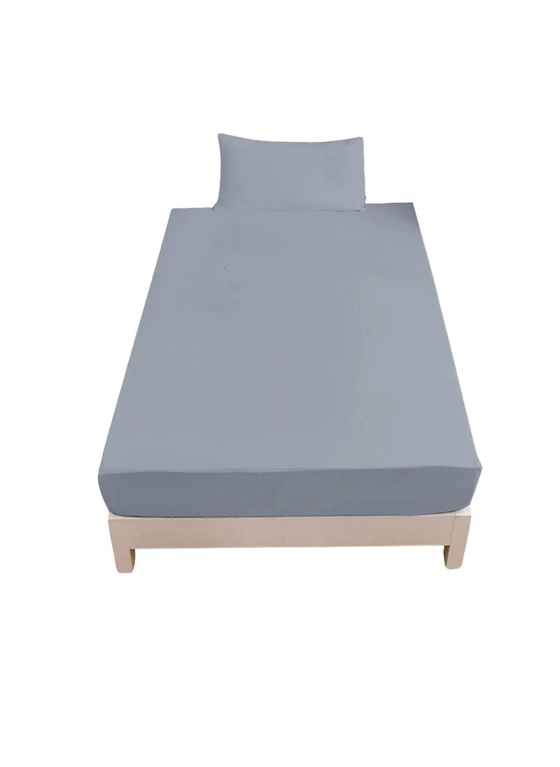 Home Smart Home Smart Single Fitted Bed Sheet Plain Cotton Bed Sheet with Pillow Cover (190X90cm) Grey  - Image 1