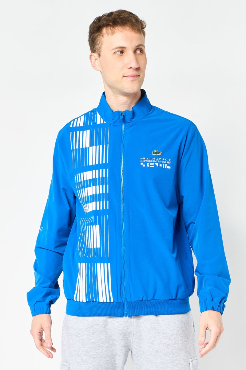 LACOSTE Men Graphic Print Windbreaker Jacket, Blue - Image 1
