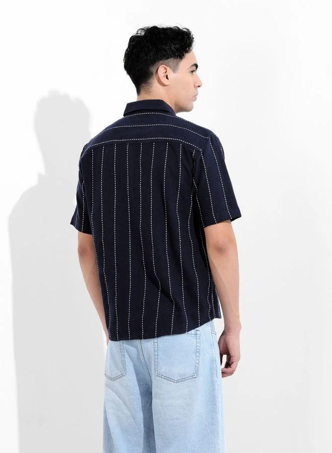 The Indian Garage Co Men Relaxed Fit Striped Cutaway Collar Half Sleeves Shirt