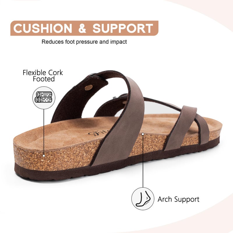 FITORY Women's Slide Sandals with Soft Cork Footbed, Comfort Arch Support Flat Sandals for Summer Brown Size 8 - Image 4