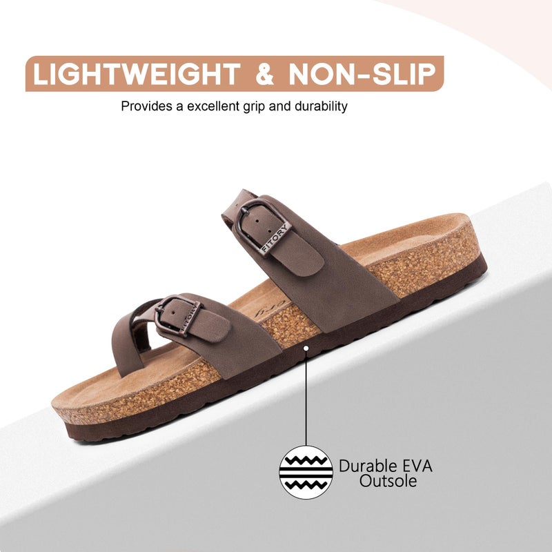 FITORY Women's Slide Sandals with Soft Cork Footbed, Comfort Arch Support Flat Sandals for Summer Brown Size 8 - Image 5