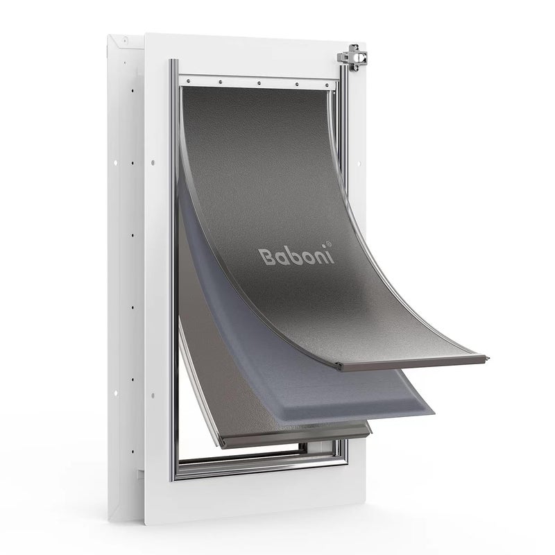 Baboni 3Flaps Pet Door for Interior and Exterior Doors Steel Frame and Telescoping Tunnel Strong and Durable Dog Door Pets Up to 100 Lb Large